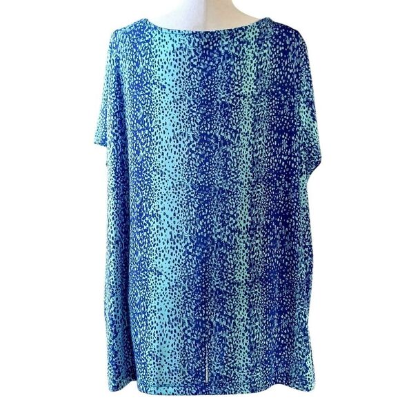 JACLYN SMITH Knit Blouse Draped Neckline Print Short Sleeve Aqua Plus Size 3X - Picture 4 of 10